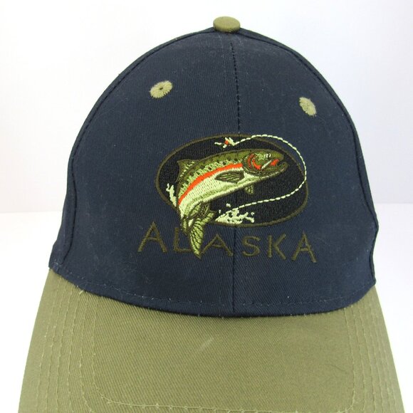 Alaska Embroidered Logo with Fish Men's Blue Adjustable Strap Back Cap Hat - Picture 1 of 8